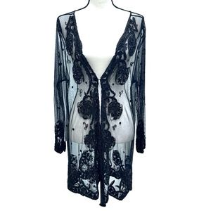 STERLING STYLES BLACK SHEER MESH BEADED EVENING JACKET